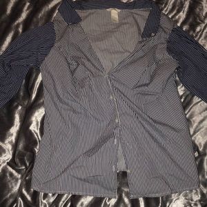 H&M Women Stripe Off Shoulder Button Up